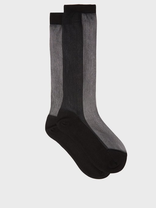 Sheer Ribbed Silk-blend Socks MATCHESFASHION Women Clothing Underwear Socks Womens Black 