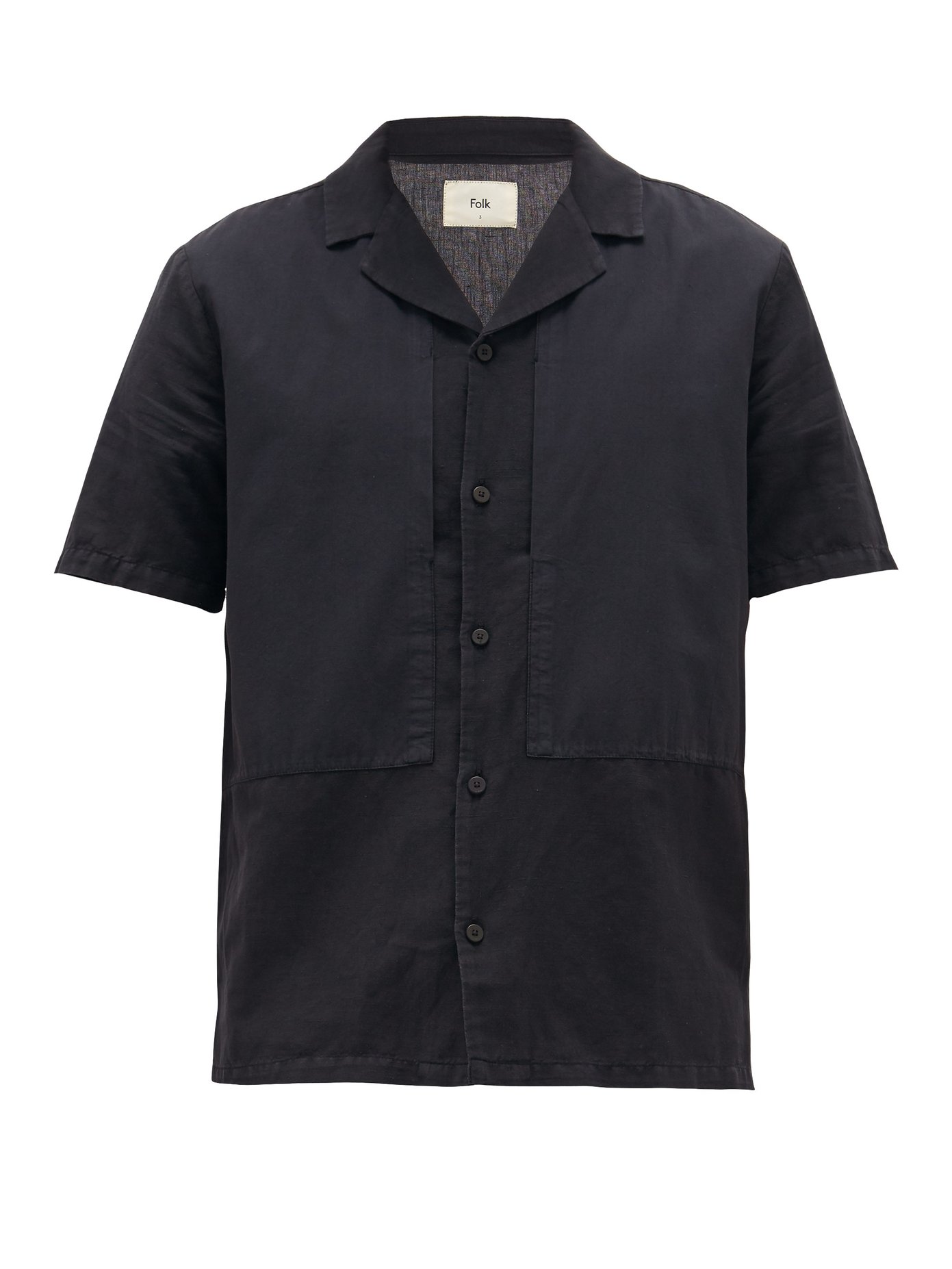 Folk Cuban-collar Linen-blend Shirt In Black | ModeSens