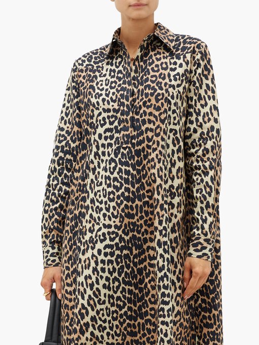 ganni leopard shirt dress