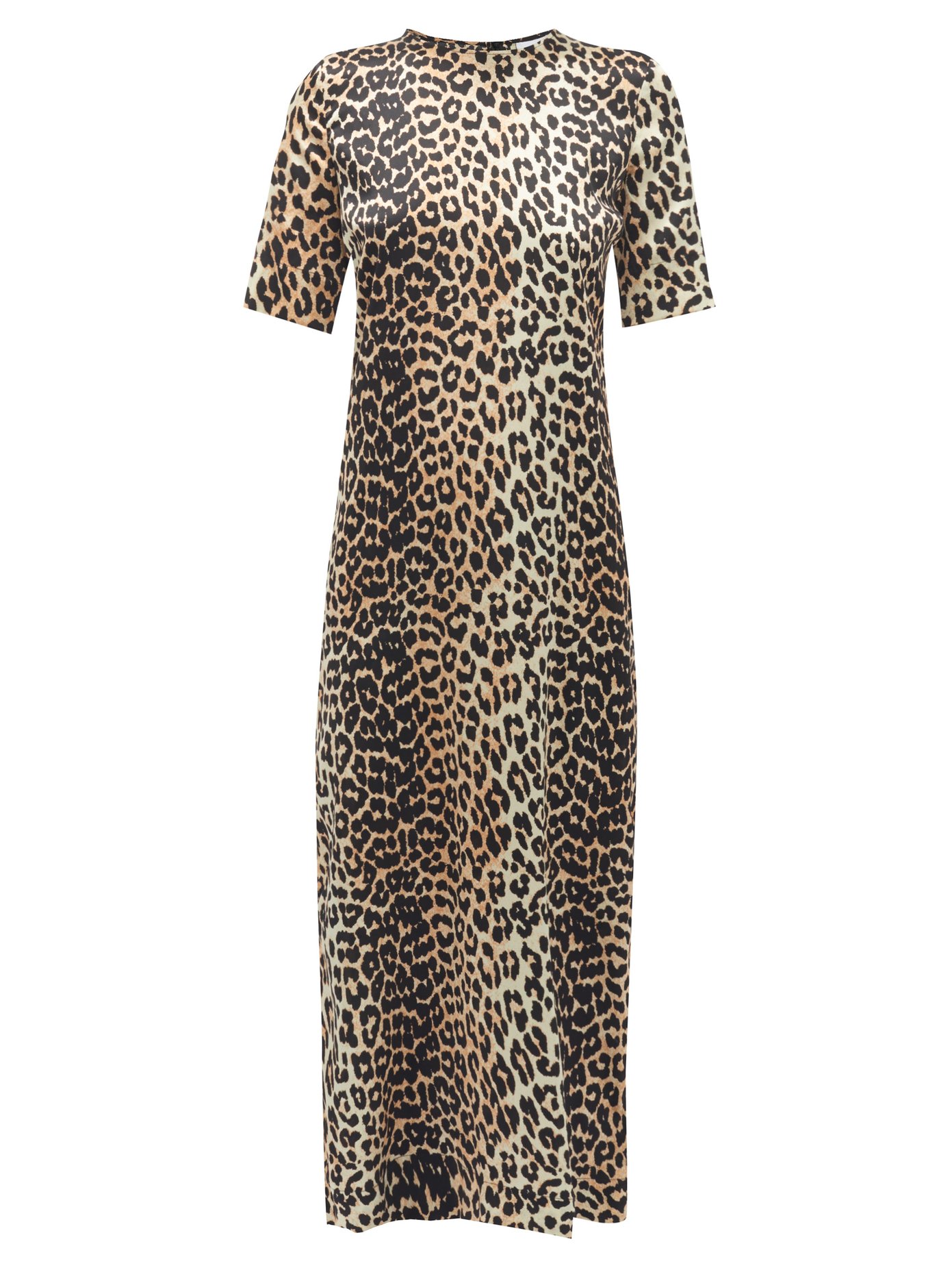 leopard print satin midi dress