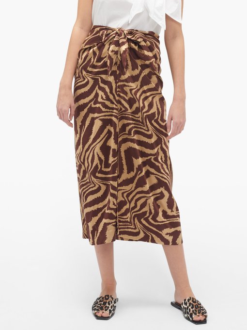 tiger print satin skirt