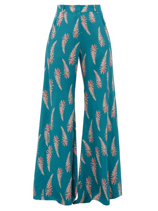 Aloe-print silk-crepe wide-leg trousers | Adriana Degreas ...