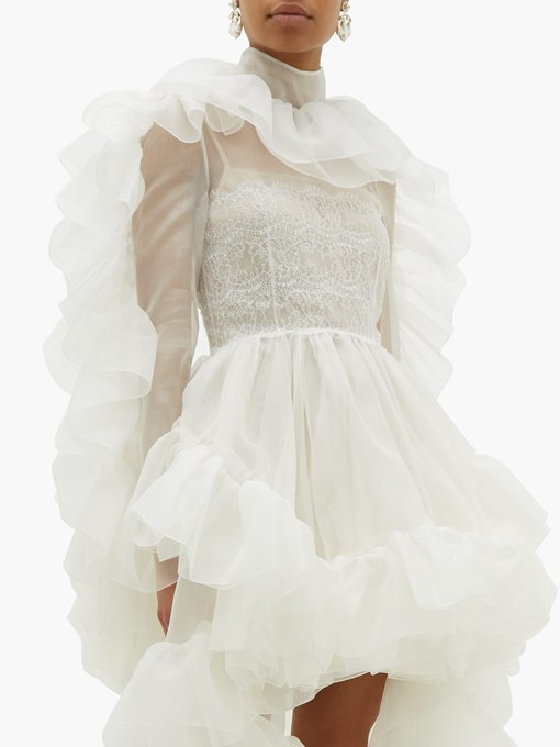 Ruffled Dip Hem Silk Organza Dress Christopher Kane Matchesfashion Us 