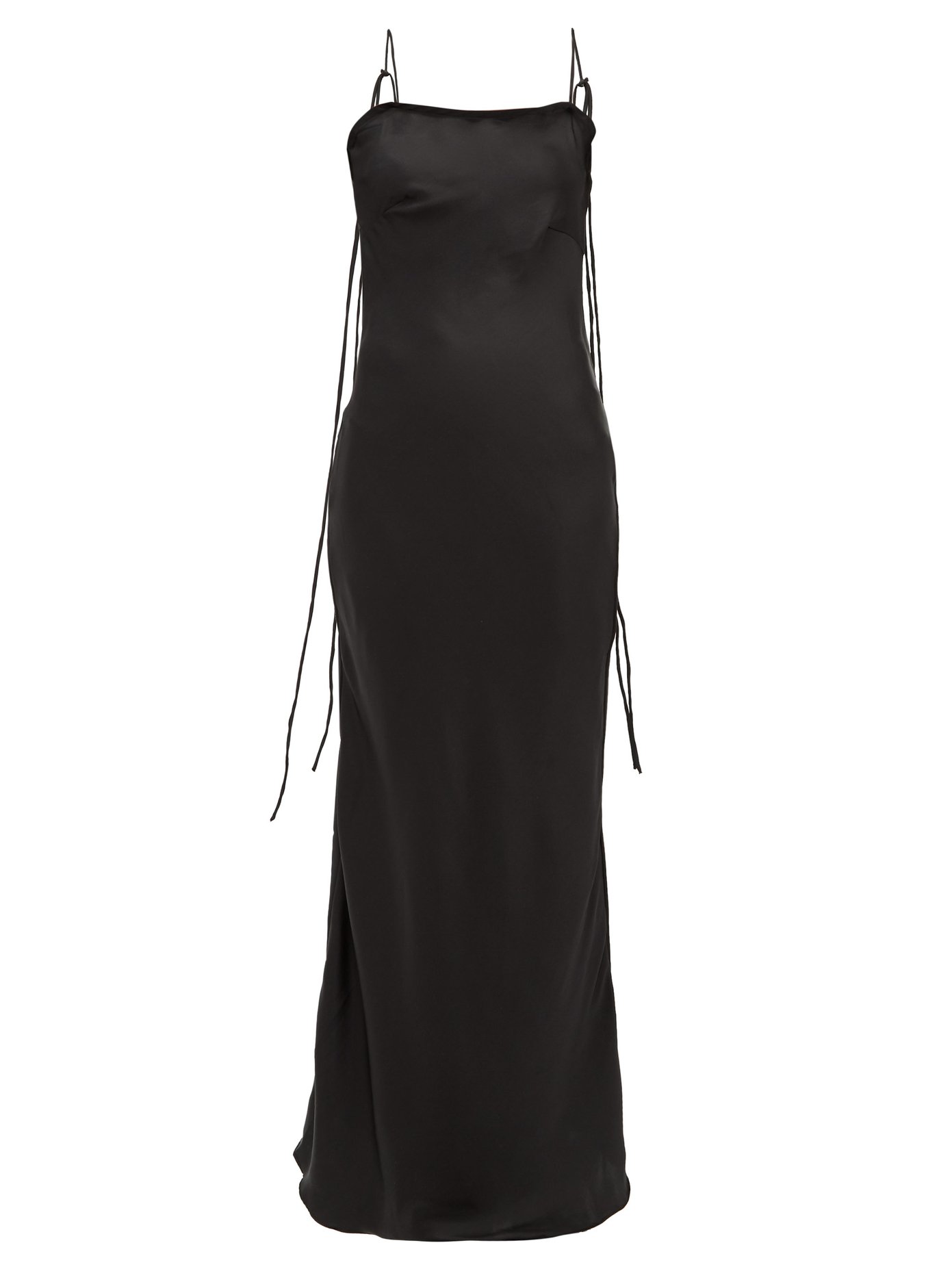 black satin maxi slip dress