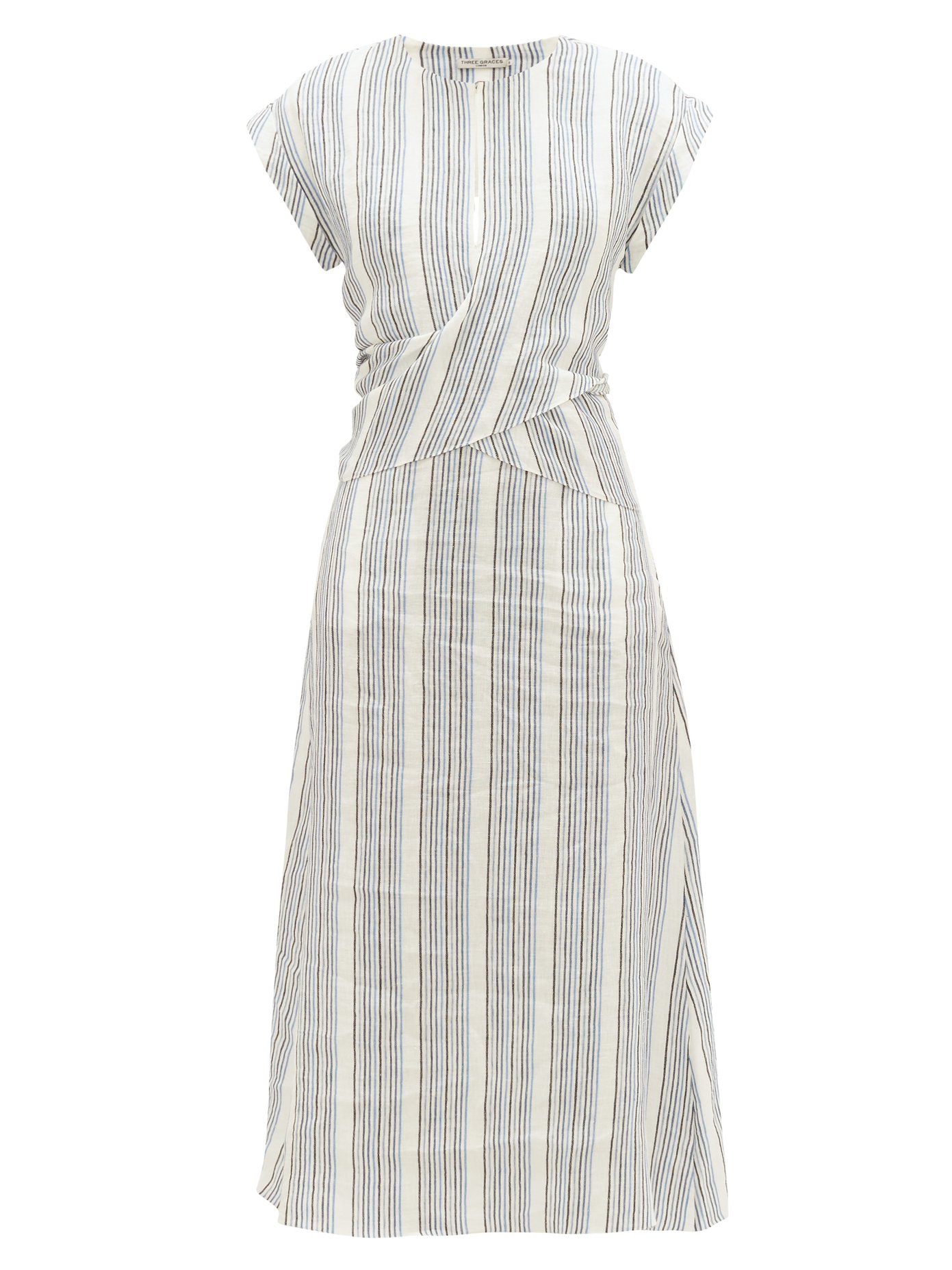striped linen midi dress