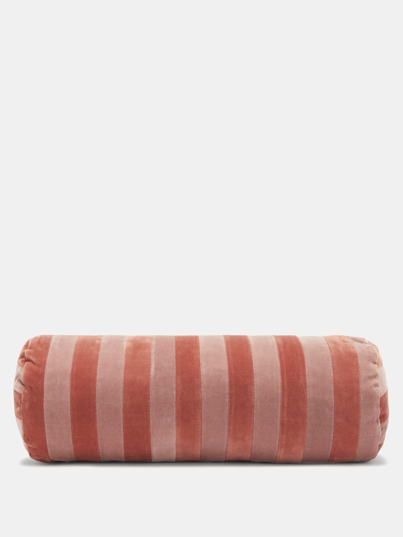 Striped cotton-velvet bolster cushion 