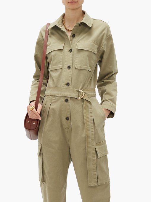 beige cargo jumpsuit