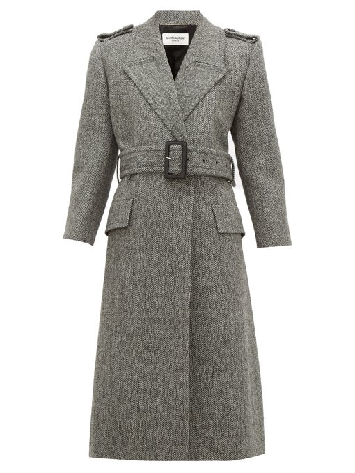 Notched lapels virgin-wool herringbone coat | Saint Laurent ...