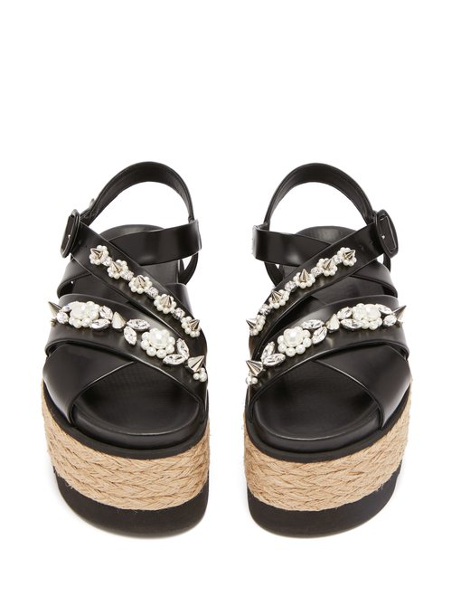 Embellished leather espadrille flatform 