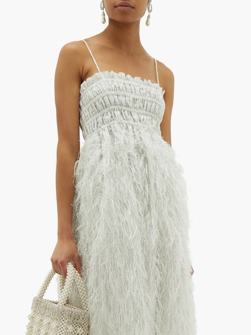 white feather midi dress