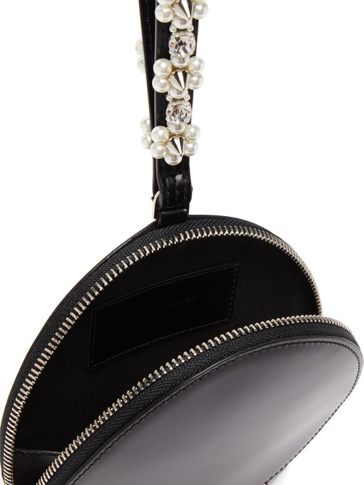 Faux-pearl-embellished leather wristlet clutch | Simone Rocha ...