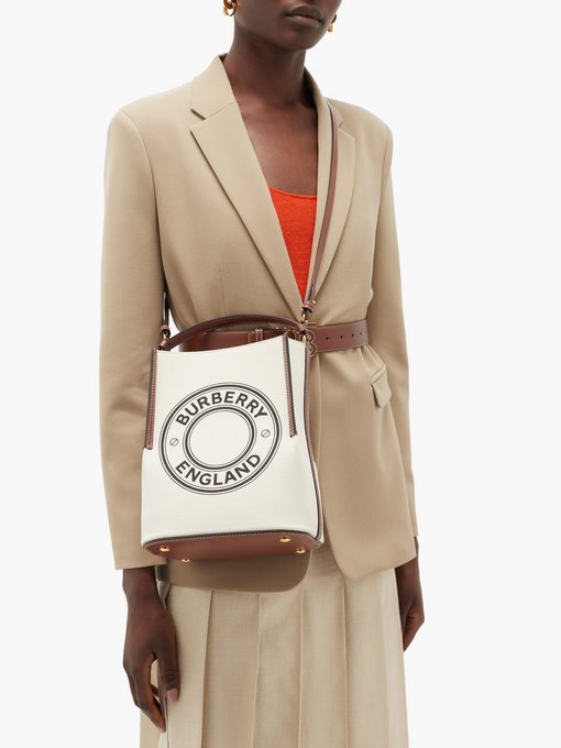 Peggy logo-roundel canvas and leather bucket bag | Burberry ...