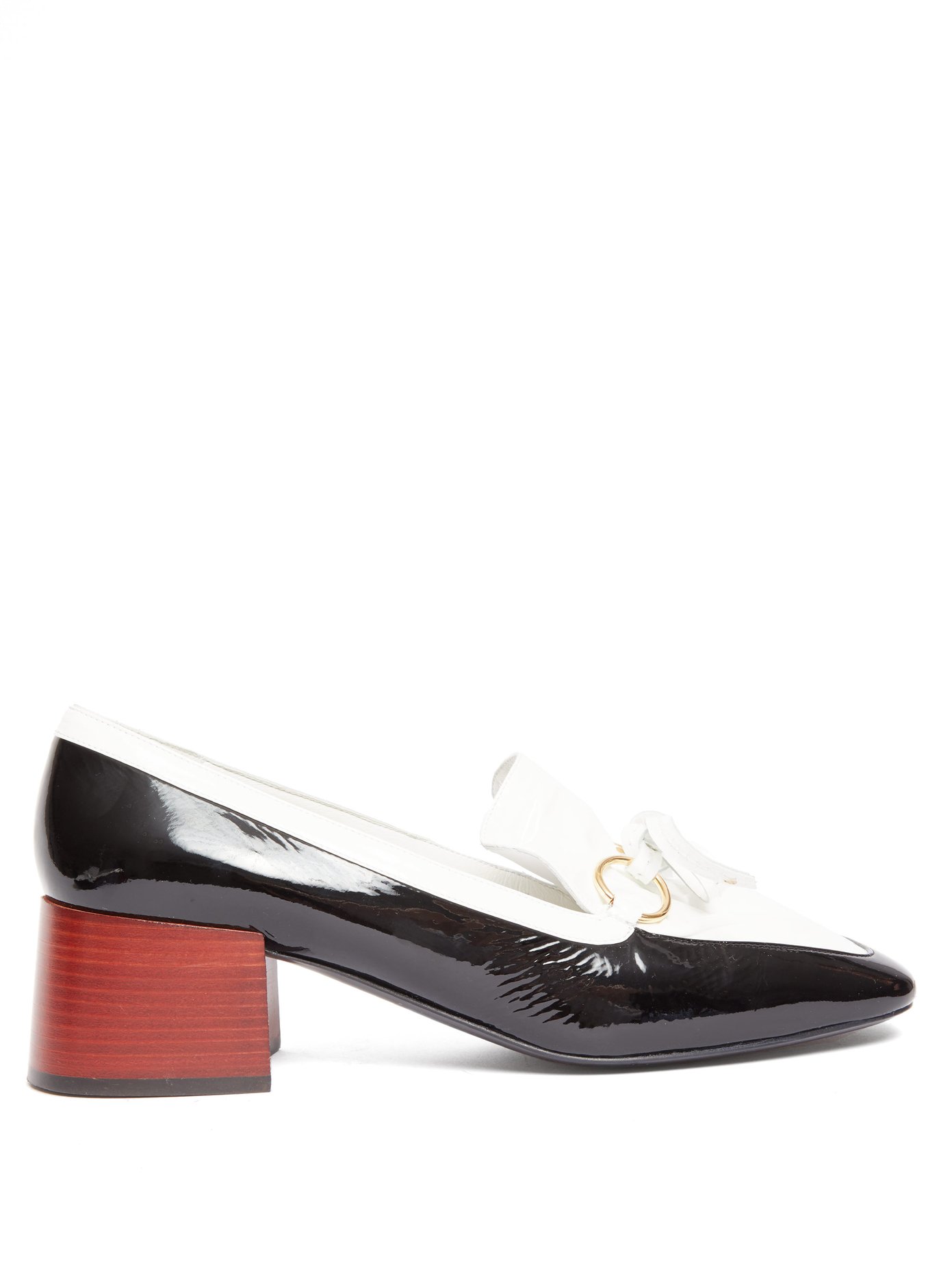 Square-toe leather block-heeled loafers 