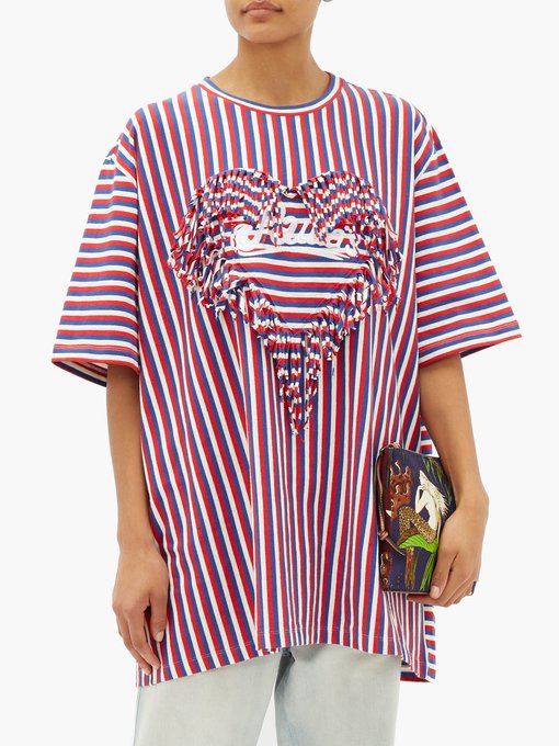 Fringe-trim striped boxy-fit T-shirt | Loewe Paula's Ibiza ...