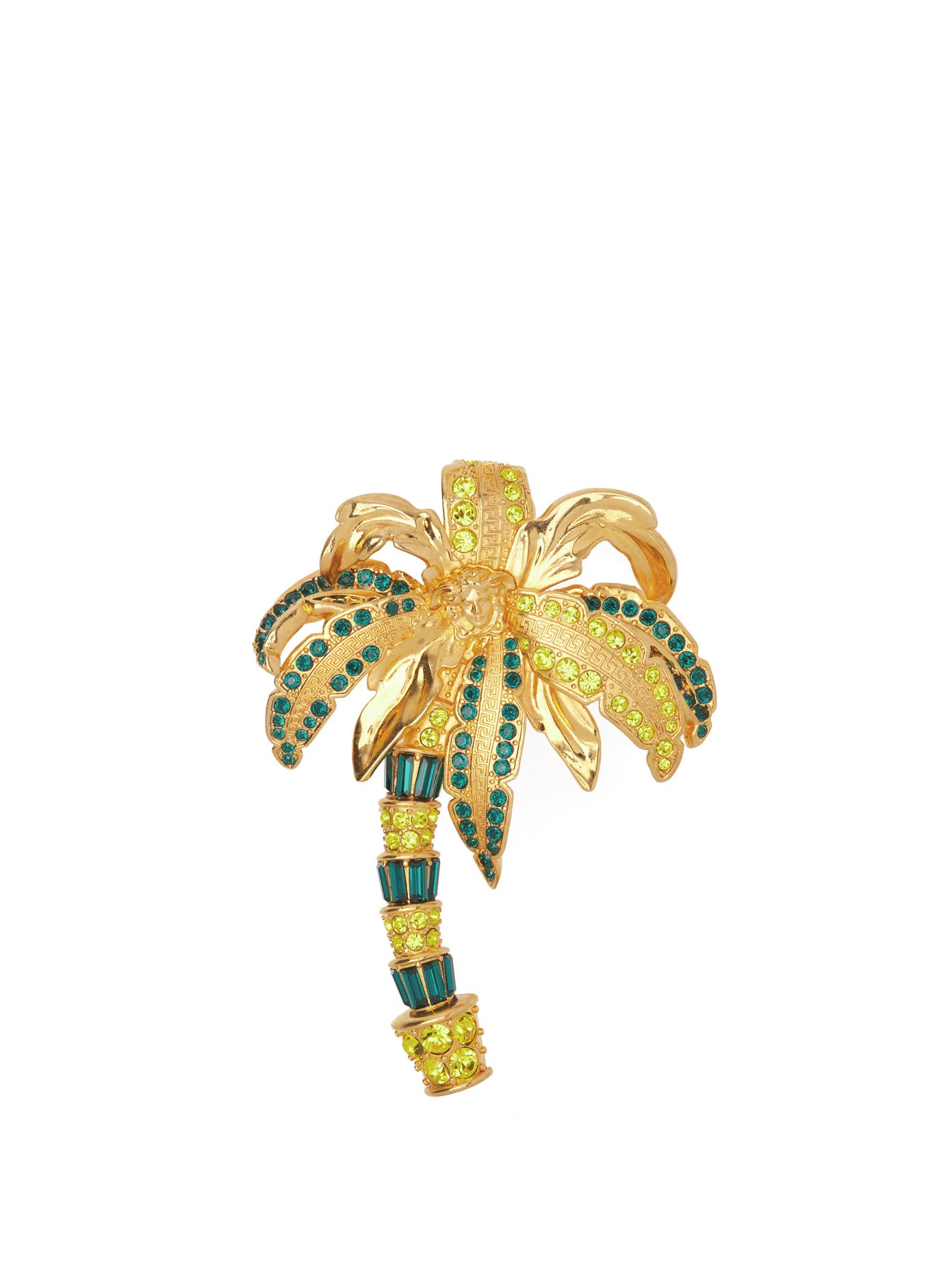 Versace Crystal-embellished Palm-tree Brooch In Gold | ModeSens