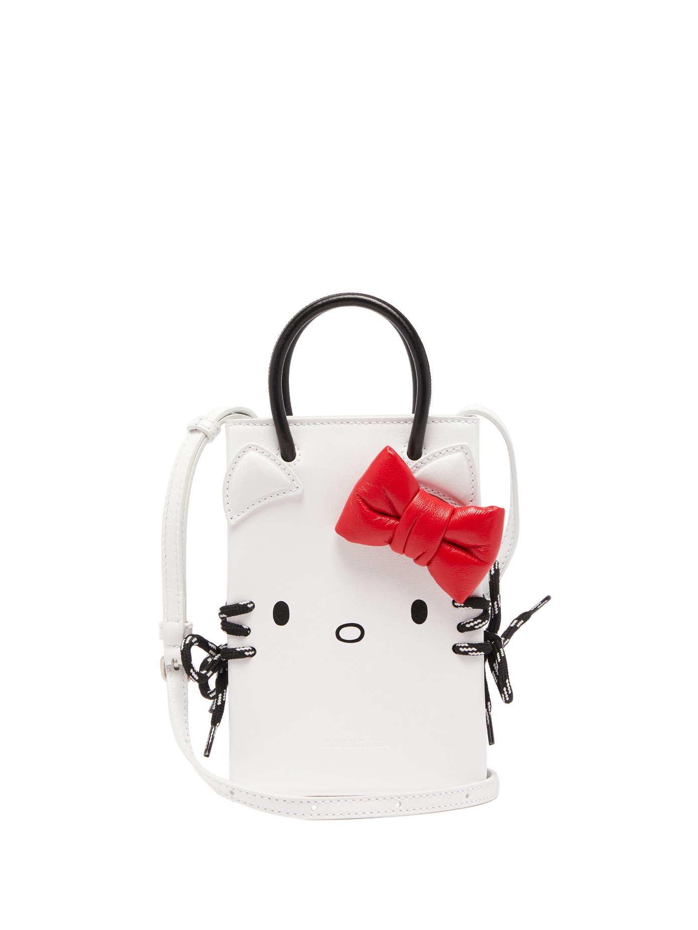 Balenciaga Hello Kitty Shopping Phone Holder Leather Bag In Black Multi
