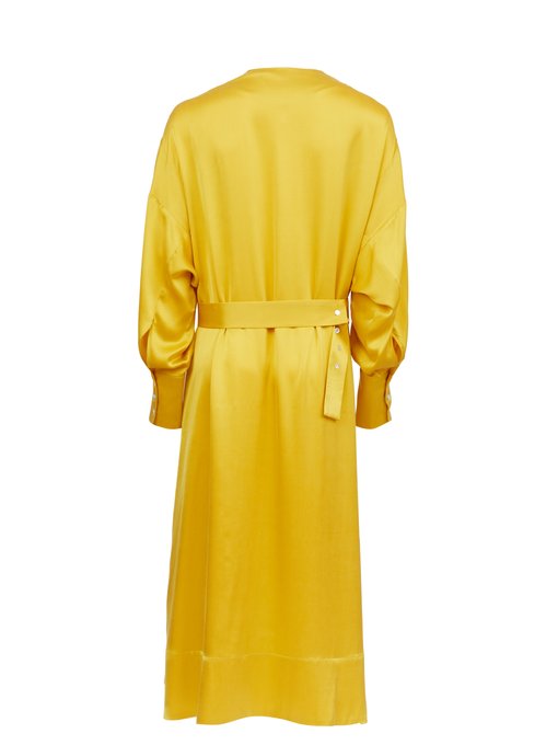 yellow satin shirt dress