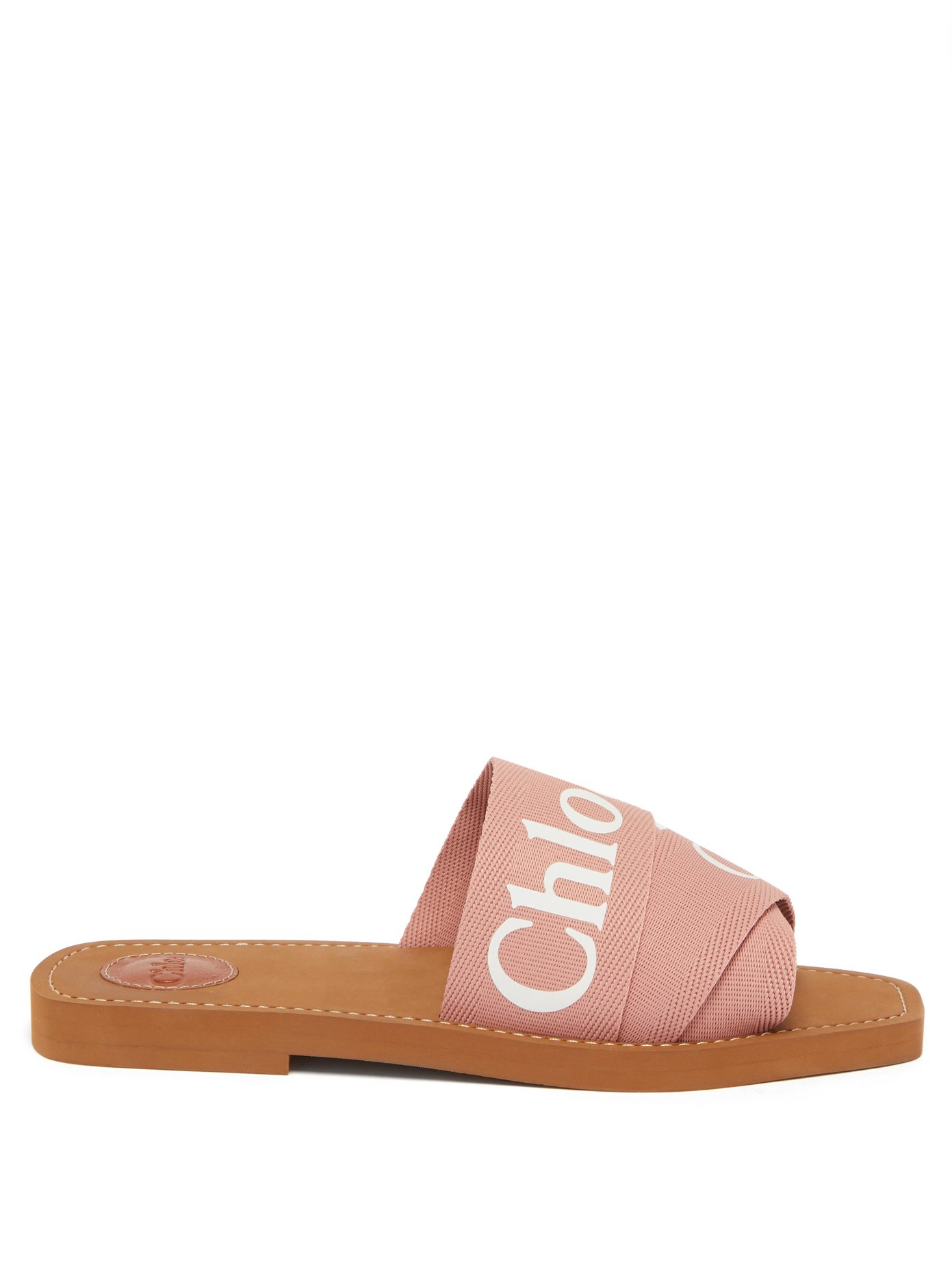 ChloÉ Woody Flat Logo Ribbon Slide Sandals In Blush | ModeSens
