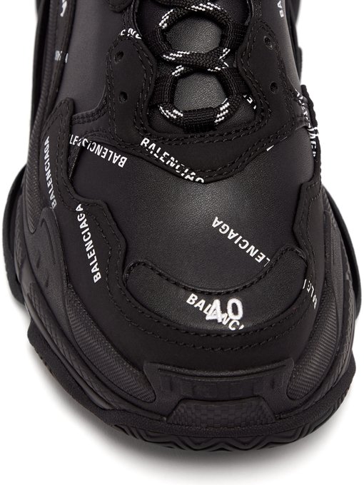 Balenciaga Triple S Mesh Leather Trainer Sneaker Noir in