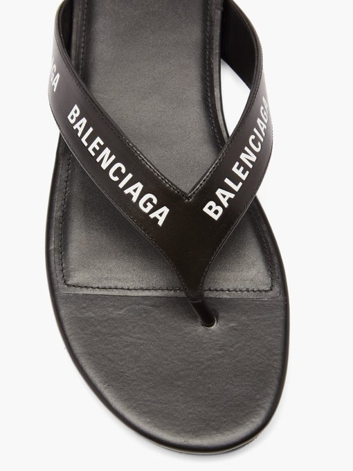 balenciaga logo print leather sandals