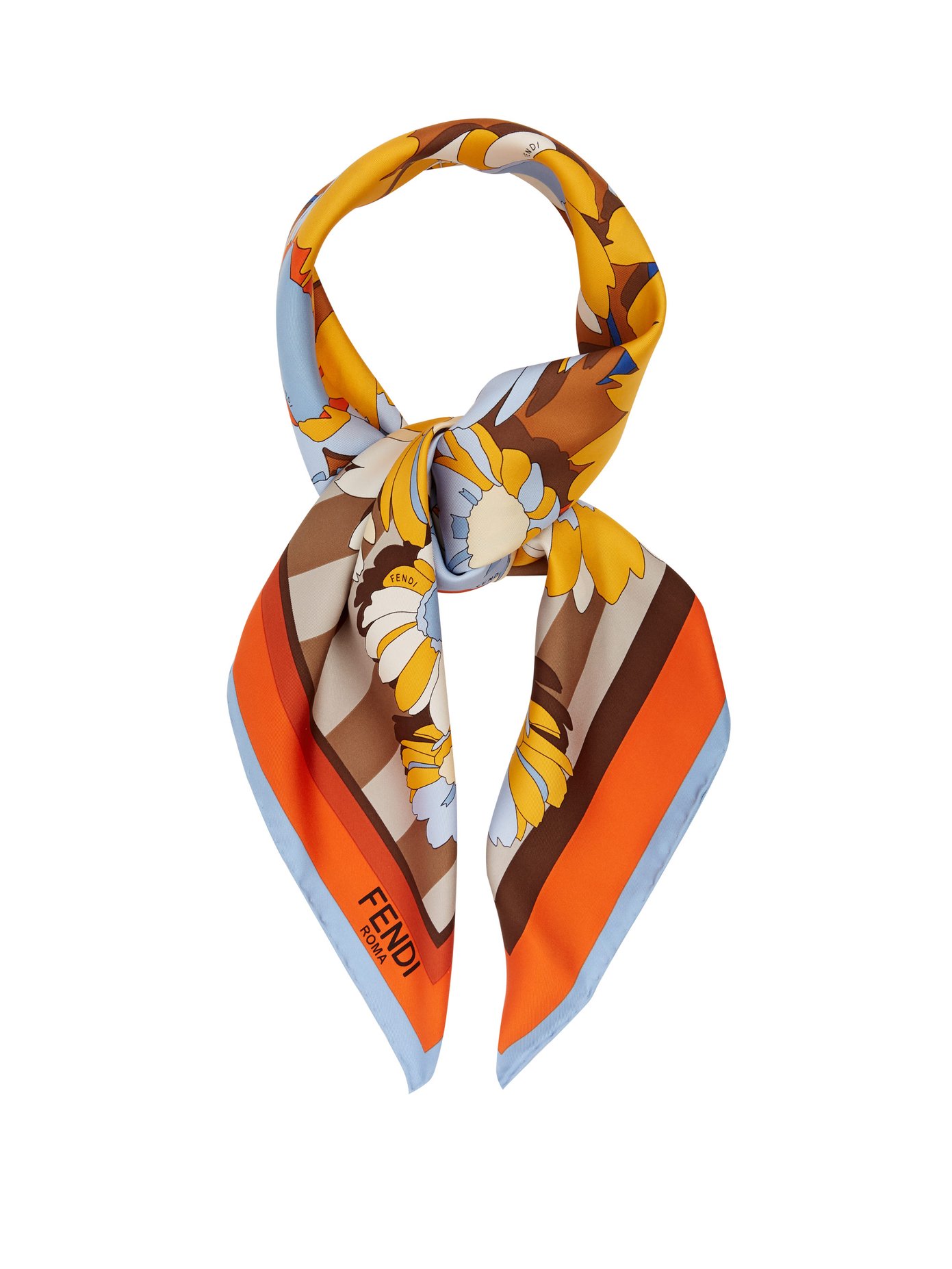 Floral-print \u0026 striped silk scarf 