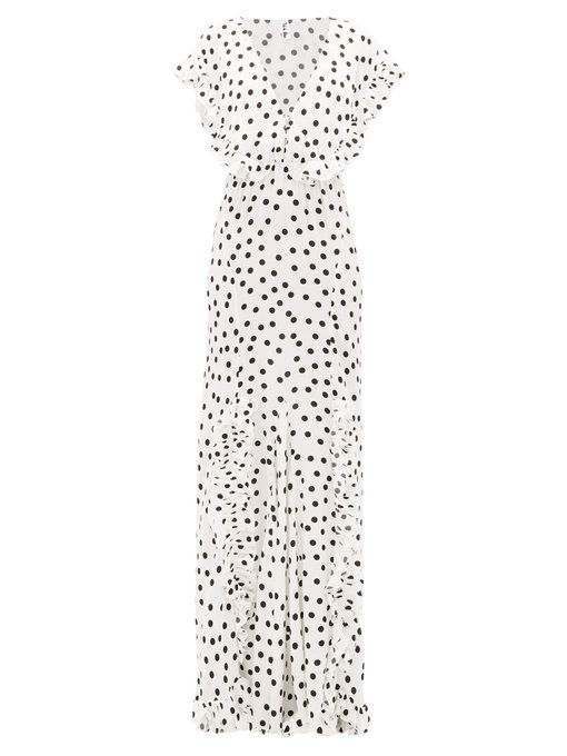 long white dress with black polka dots