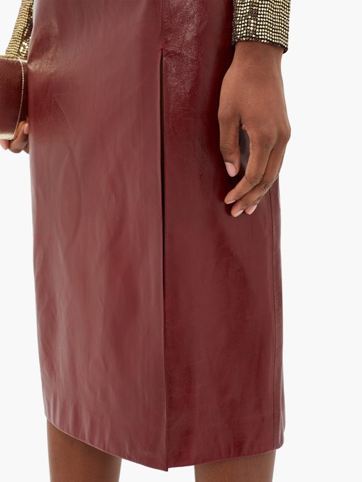 maroon leather pencil skirt