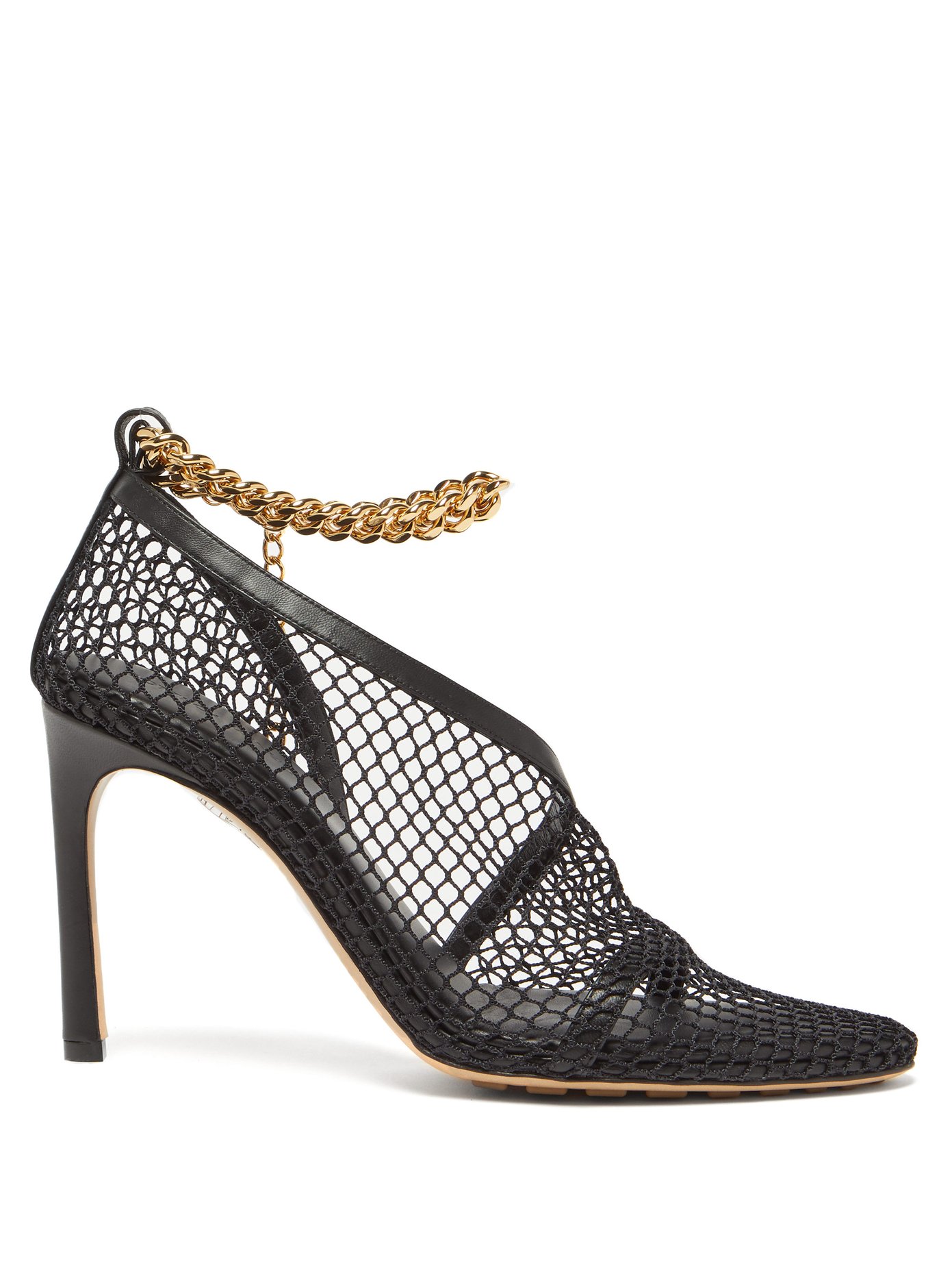 Chain-strap mesh and leather pumps 