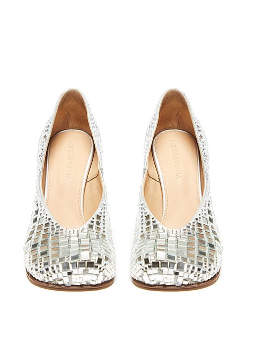 Square-toe mirror-embellished satin pumps | Bottega Veneta ...