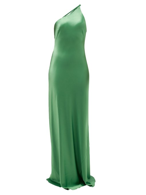 one shoulder green maxi dress