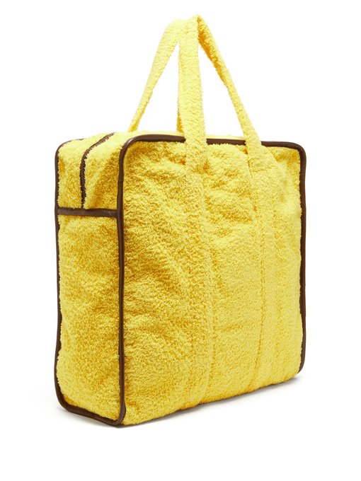 Towel leather-trimmed cotton-terry tote bag | Gabriel For Sach ...