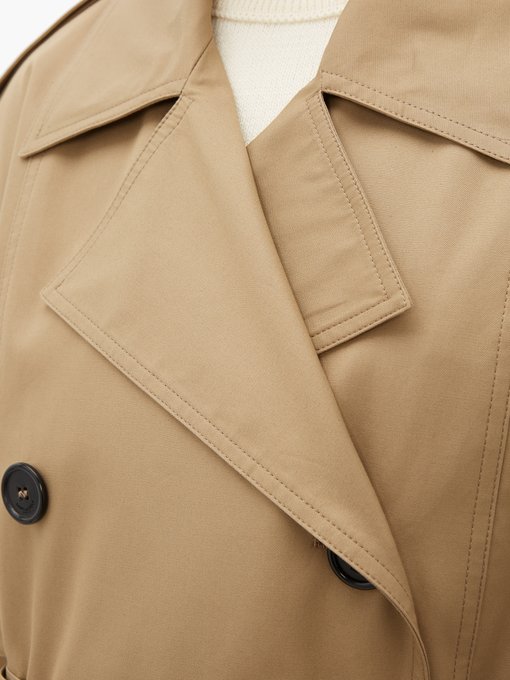 exaggerated collar cotton gabardine trench coat