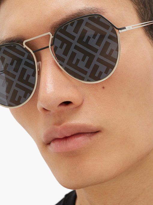 Logo-print lens metal sunglasses 