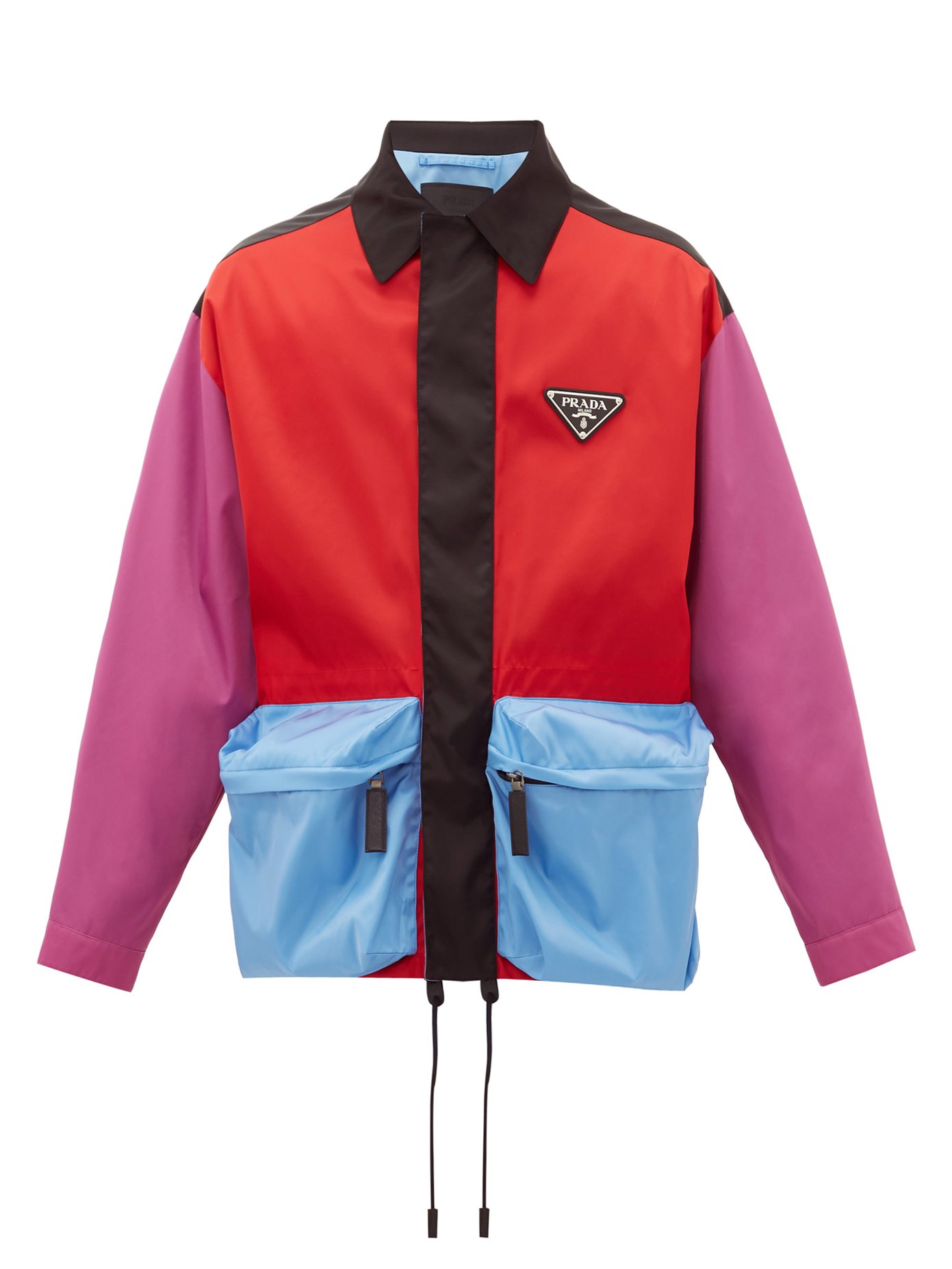 Colour-block cargo-pocket nylon jacket 