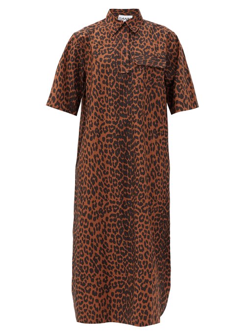 ganni leopard shirt dress