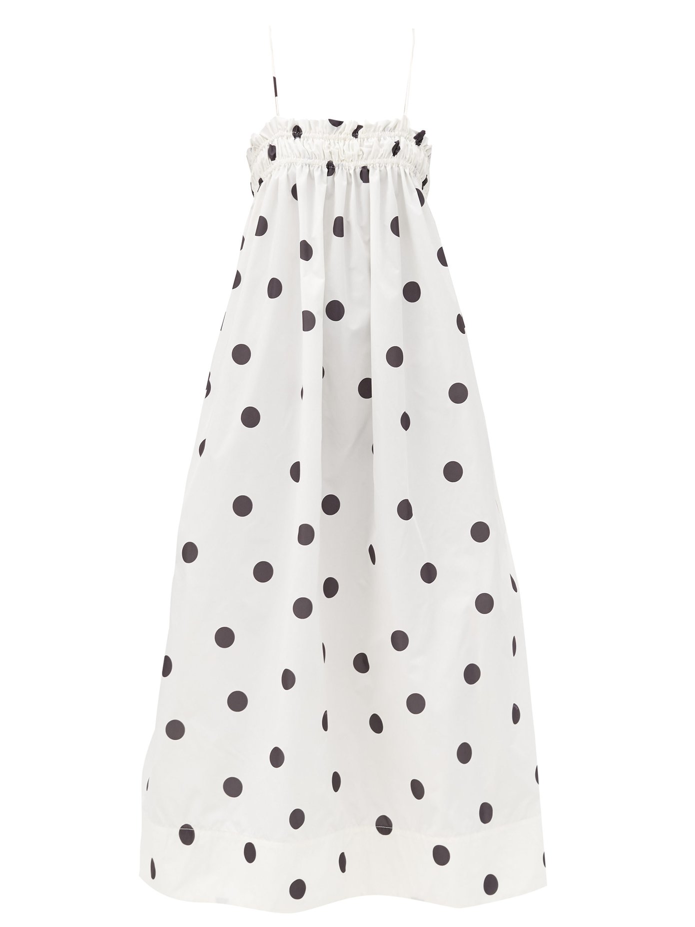 grey and white polka dot dress