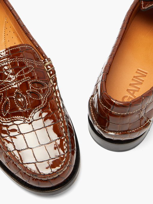 Crocodile-effect patent-leather penny 
