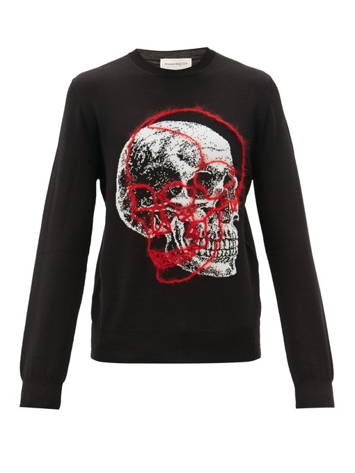 Skull-embroidered wool sweater 