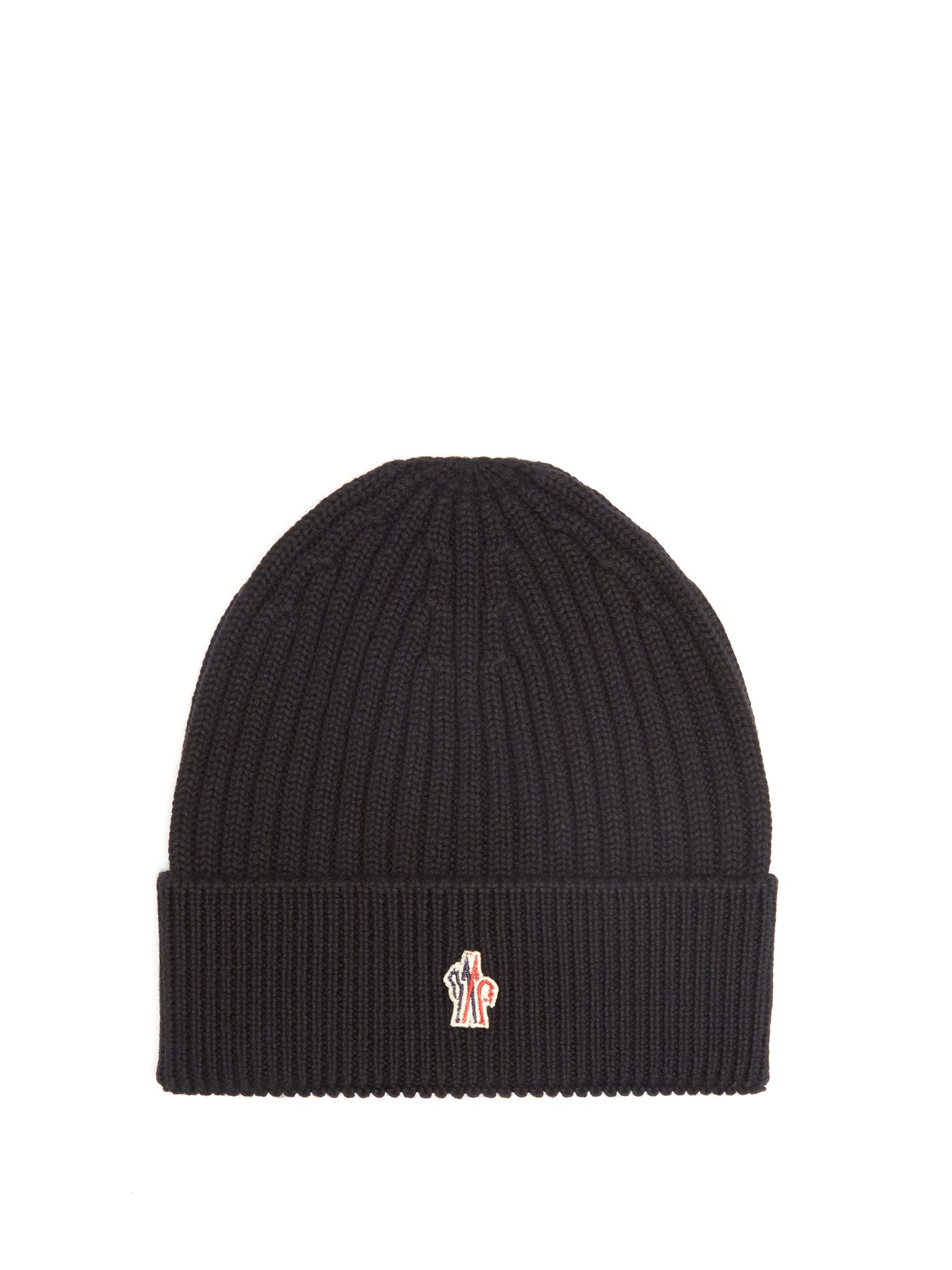 Logo-patch ribbed wool beanie hat 