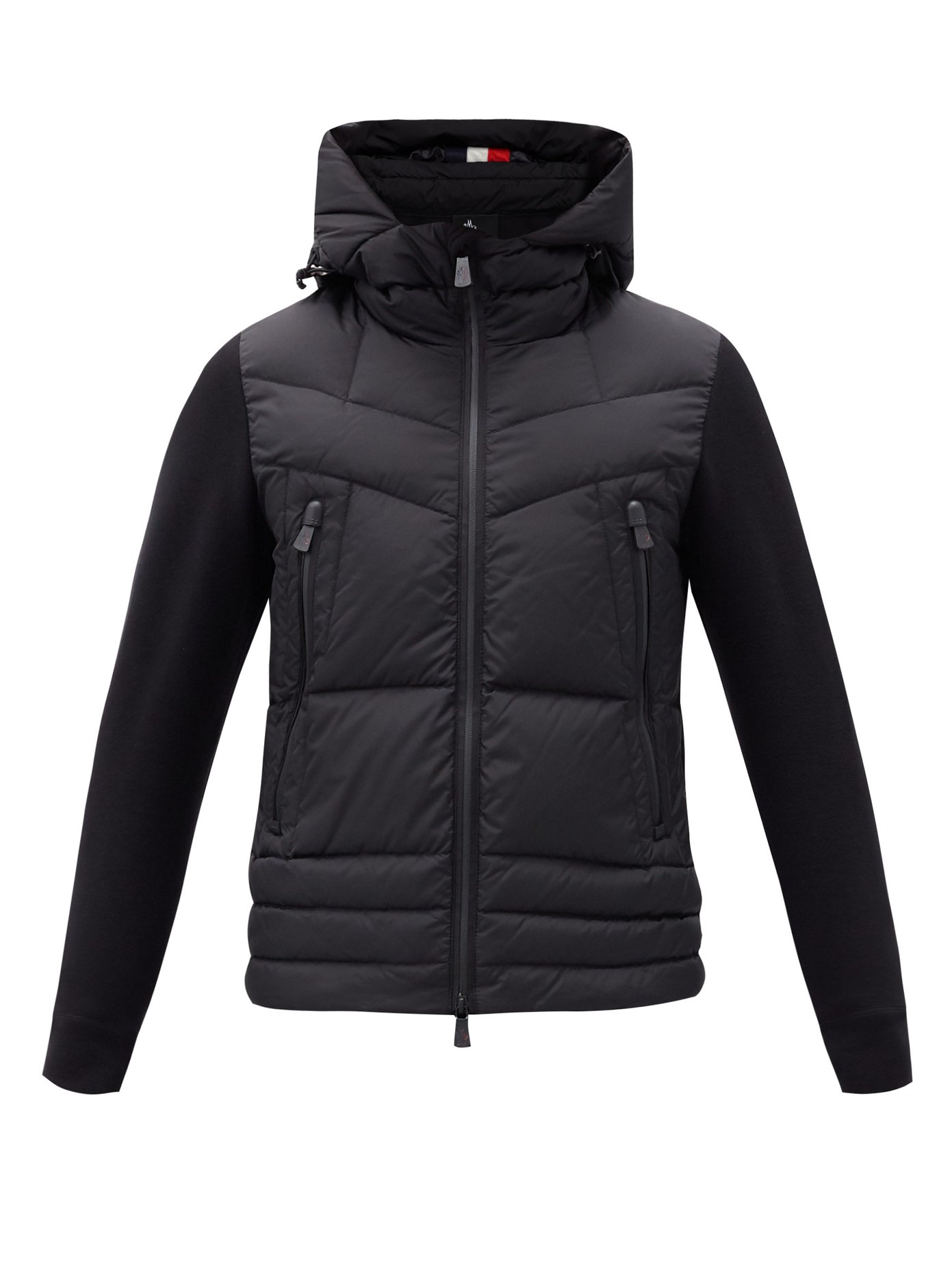 Fleece-sleeve zip-up down jacket 