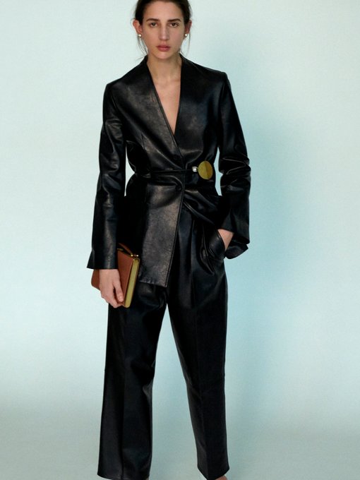 Nessa collarless single-breasted leather jacket | Jil Sander ...