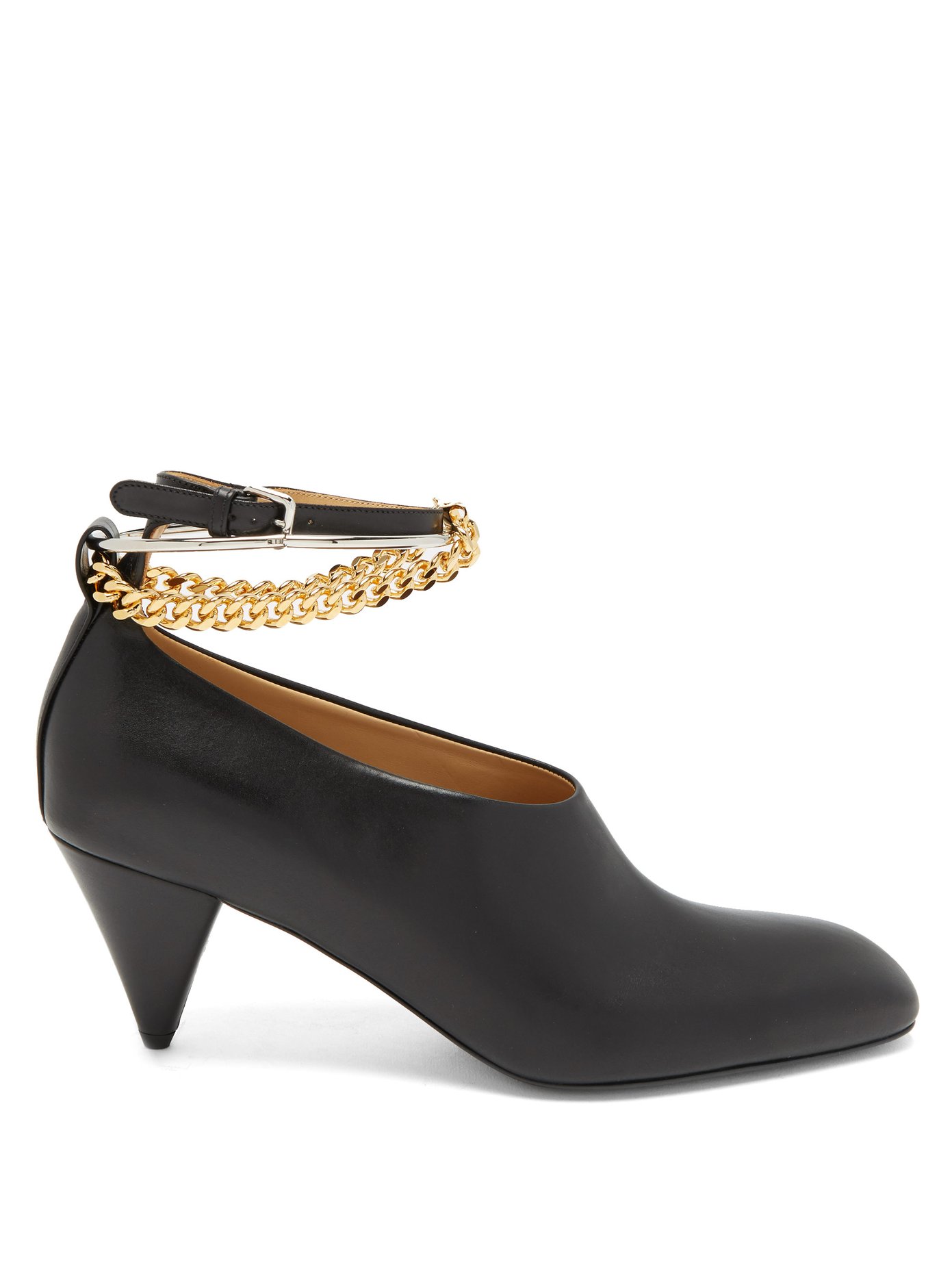 Anklet-chain leather cone-heel pumps 