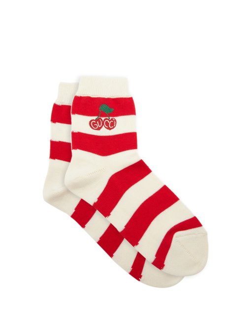 Cherry-logo striped cotton socks 