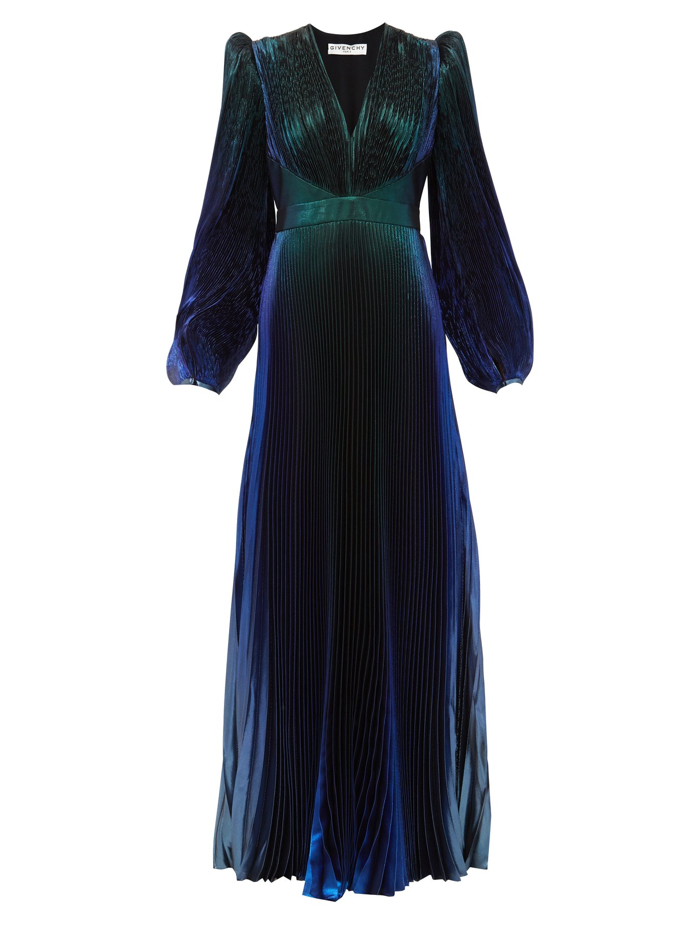 V-neck silk-blend pleated lamé dress 
