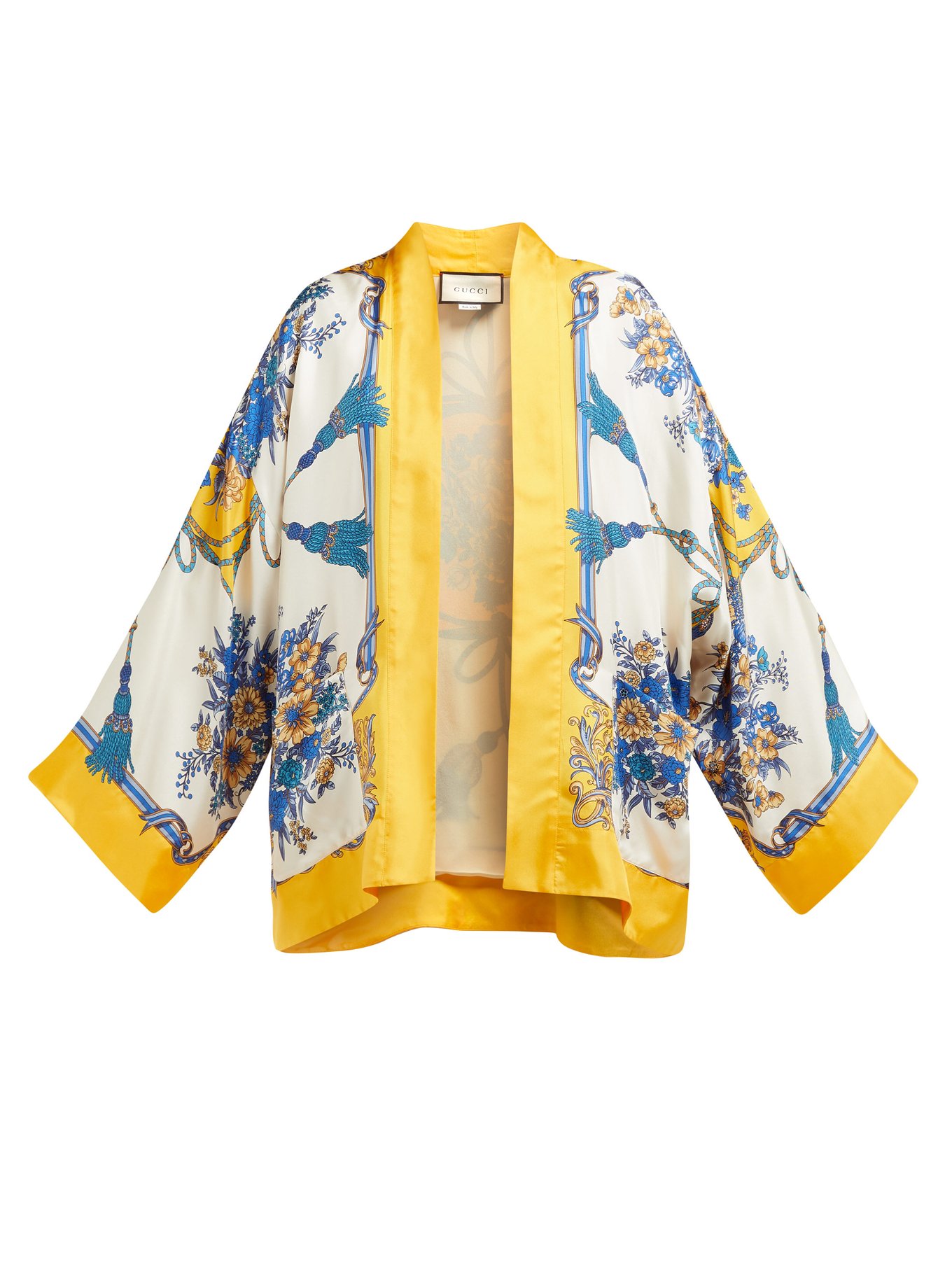 Veste kimono en soie à imprimé floral 
