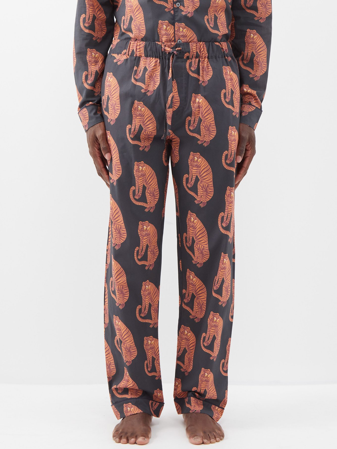 Mens Sansindo Tiger-print Cotton Pyjama Trousers MATCHESFASHION Men Clothing Loungewear Pajamas Black Orange 
