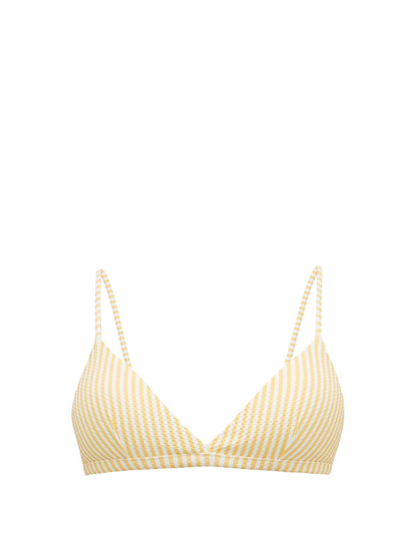 yellow and white striped bikini top