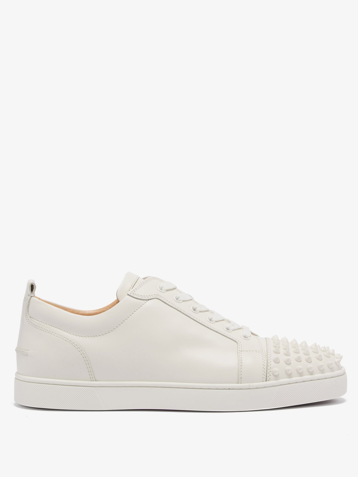 Louis Junior spike-embellished leather trainers White Louboutin |