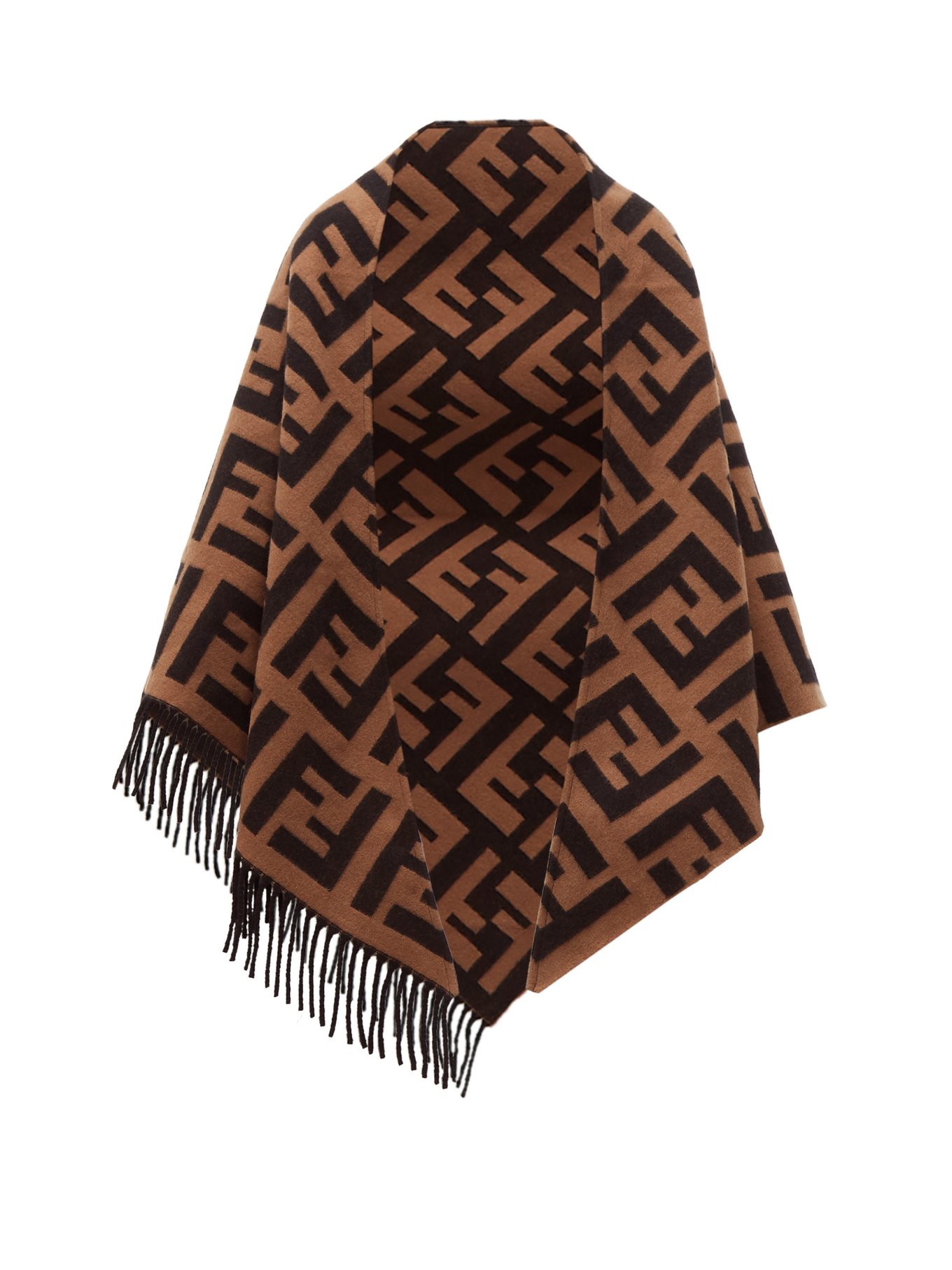 FF-jacquard wool-blend shawl Brown 