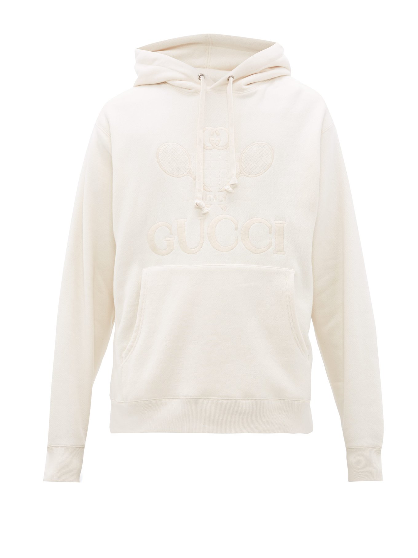 White Tennis-embroidered cotton hooded 